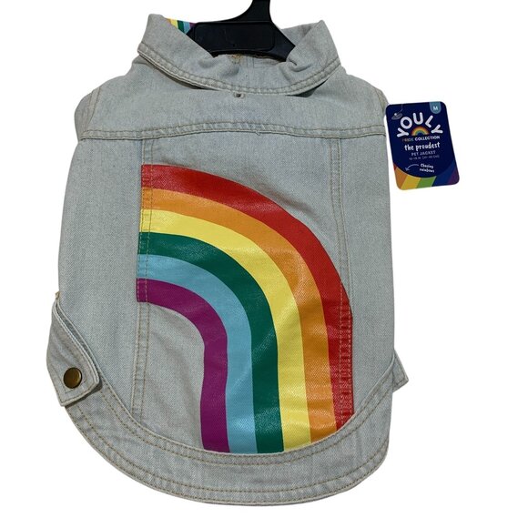 Youly Other - Youly Pride Pet Denim Jacket Light Blue Rainbow Print For Dogs Medium 16-18 In
